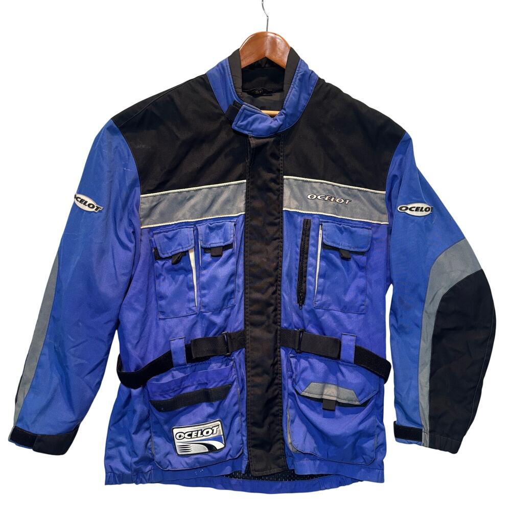 Vintage Ocelot Jacket XL Blue Black Motorcycle Protective Riding Gear Biker 90s